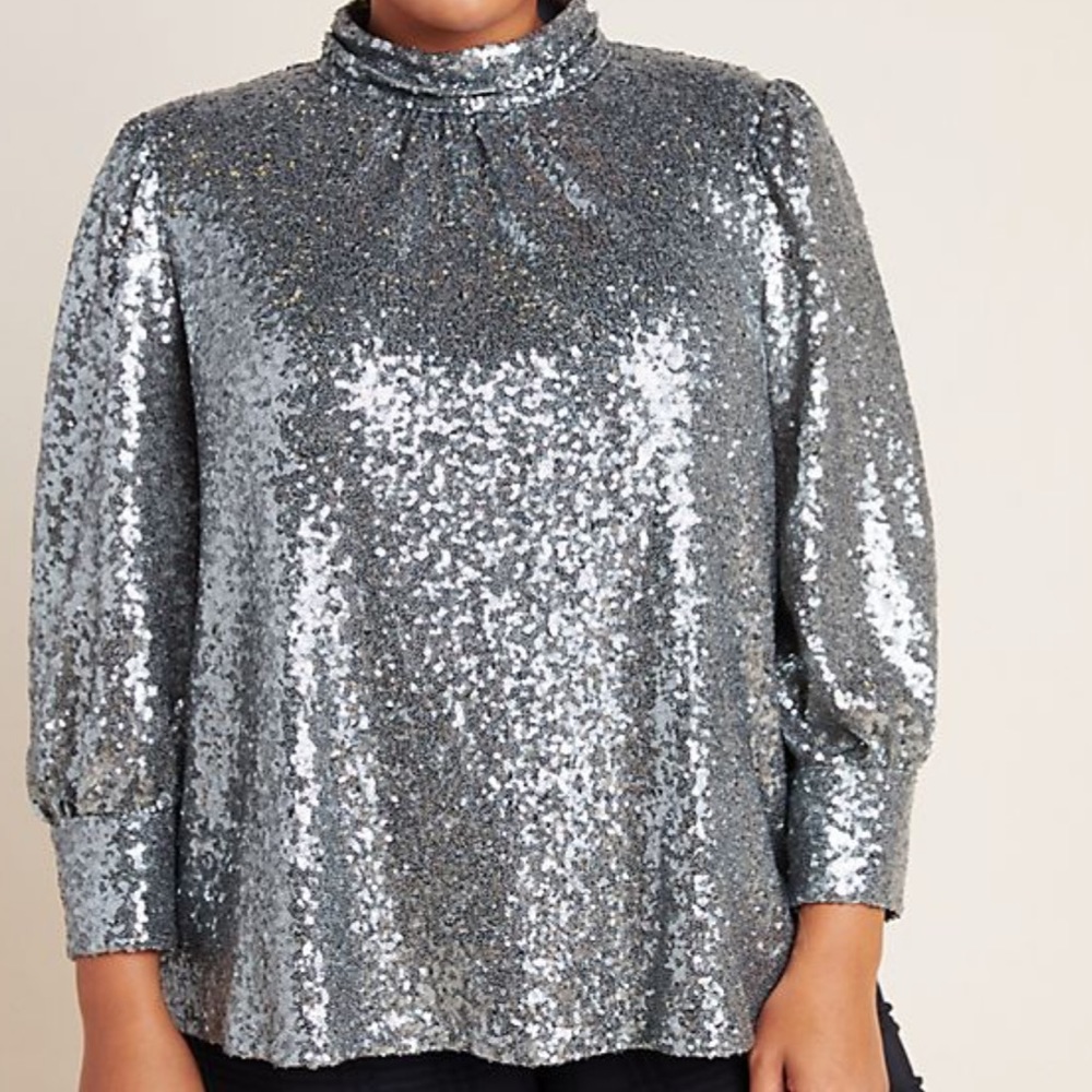 Anthropologie Silver Sequin Top